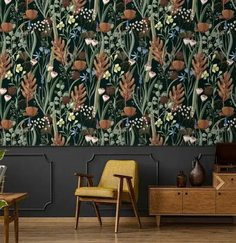 Brown Botanical Monstera Watercolor Wallpaper