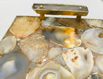 Brown Plated Agate Serving Tray With Clear Quartz Handles