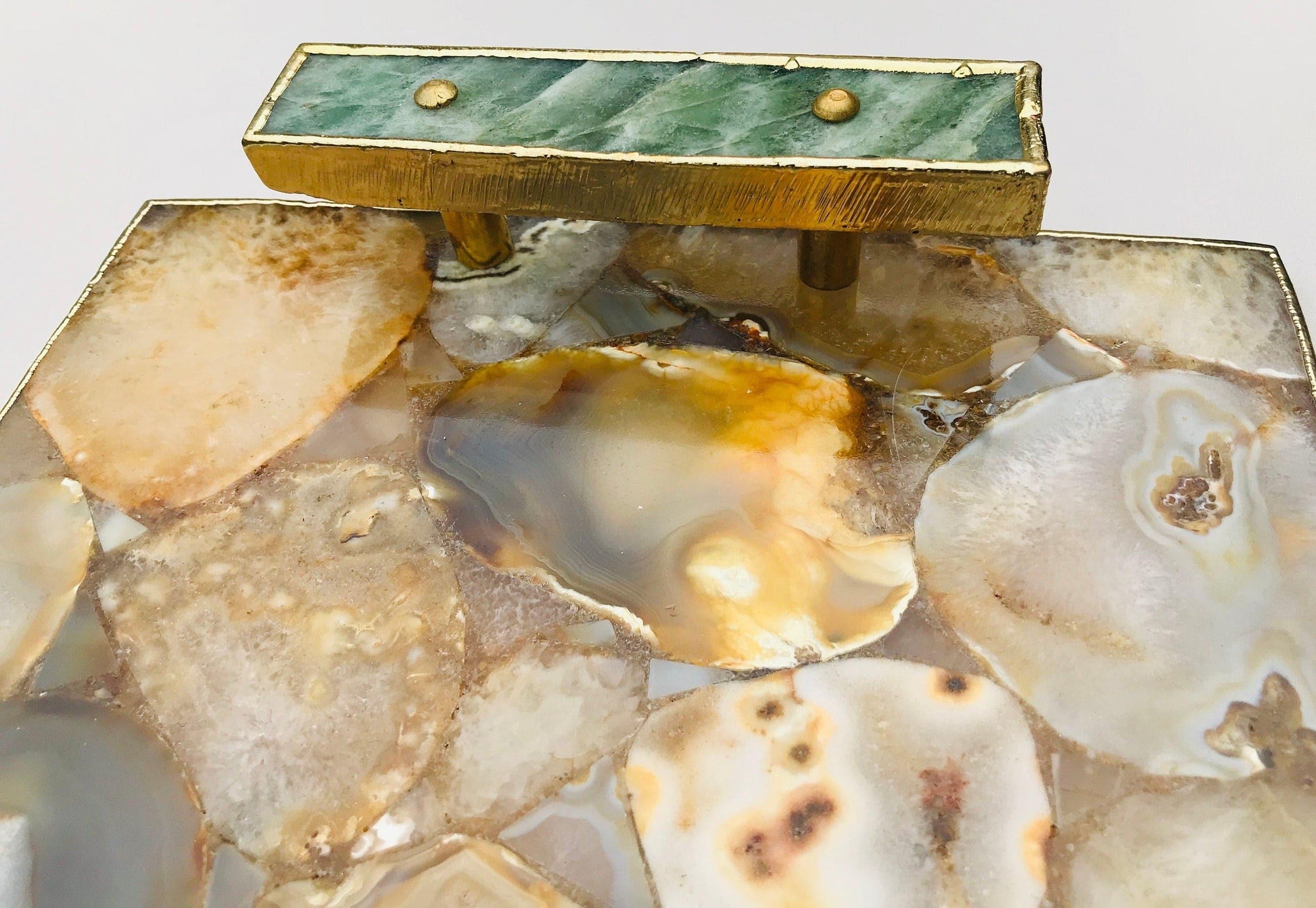 Brown Plated Agate Serving Tray With Green Agate Handles