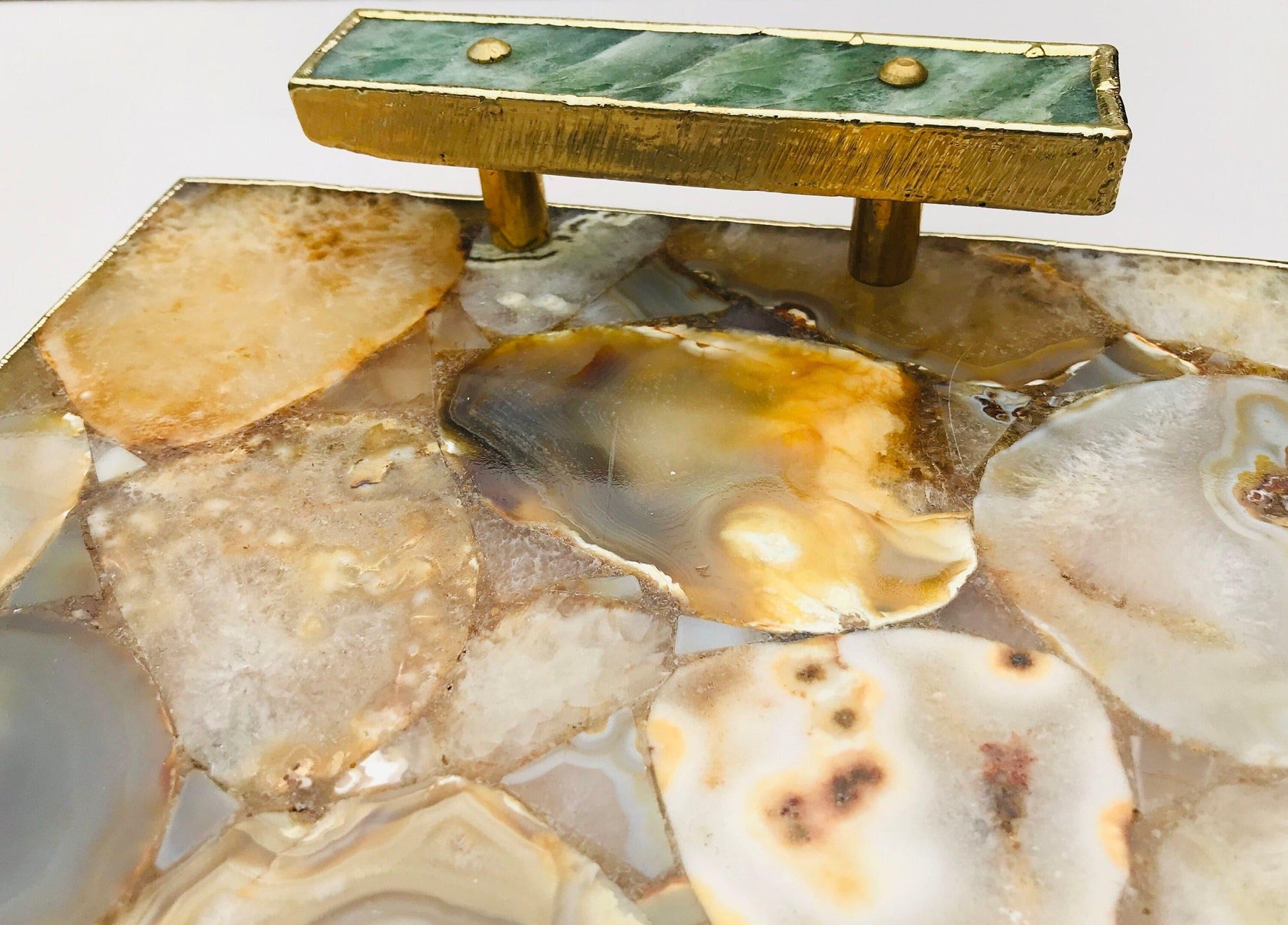 Brown Plated Agate Serving Tray With Green Agate Handles