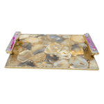 Brown Plated Agate Serving Tray With Pink Onyx Agate Handles