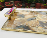 Brown Plated Agate Serving Tray With Pink Onyx Agate Handles