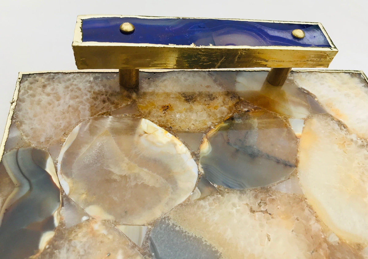 Brown Plated Agate Serving Tray With Purple Onyx Agate Handles