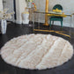 Brown Tipped White Round Artificial Wool Faux Fur Rug 6' x 6' - MAIA HOMES