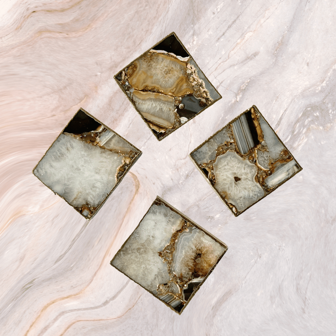 Brown-White Composite Agate Coaster - Set of 4