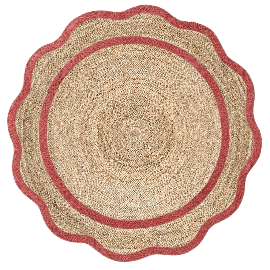 Burgundy Cotton Scalloped Jute Round Placemats - Set of 10