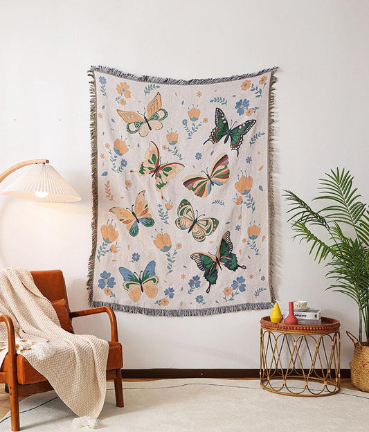 Butterflies Floral Throw Blanket with Fringes - MAIA HOMES