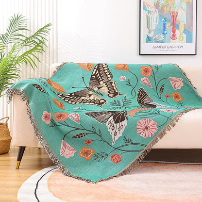Butterflies Floral Throw Blanket with Fringes - MAIA HOMES