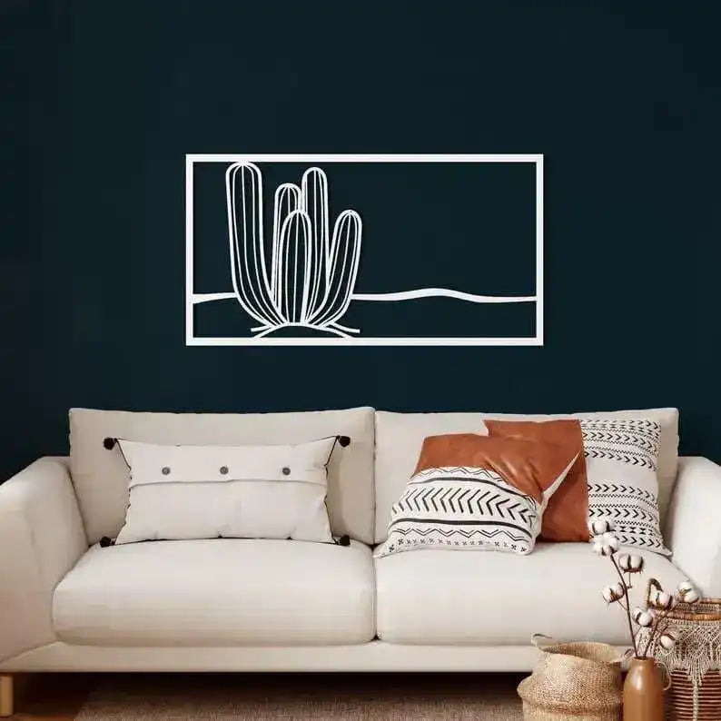 Cactus Metal Wall Decor White