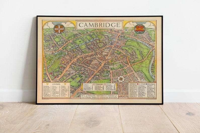 Cambridge City Map Wall Print| Framed Map Wall Decor - MAIA HOMES