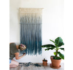 CASCADE Gray Turquoise Dyed Macrame Wall Hanging