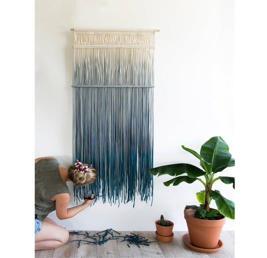CASCADE Gray Turquoise Dyed Macrame Wall Hanging - MAIA HOMES