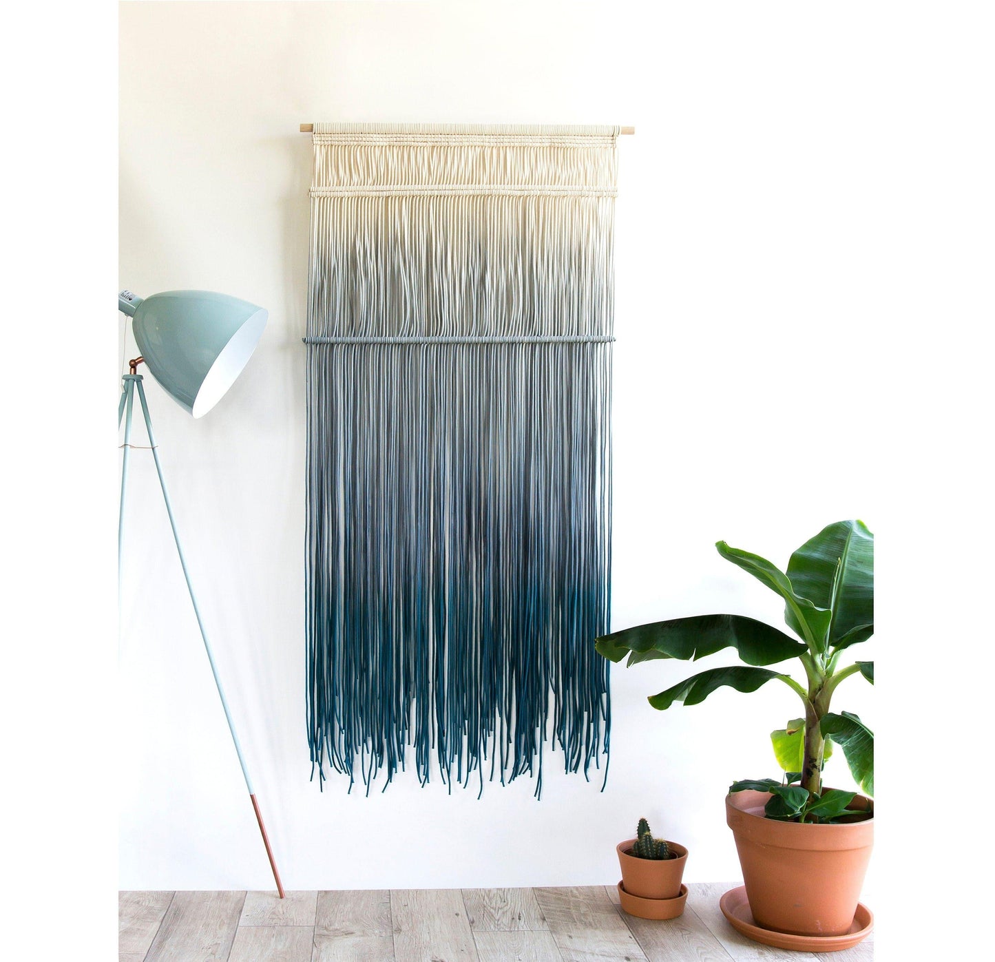 CASCADE Gray Turquoise Dyed Macrame Wall Hanging