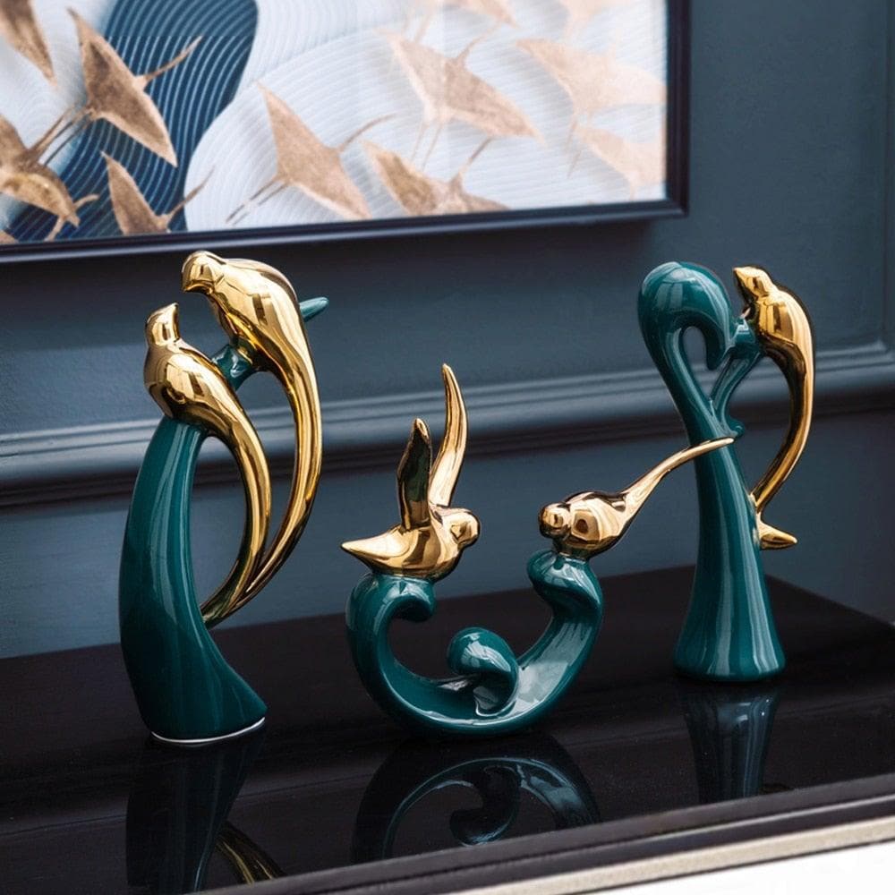 Ceramic Gold Love Bird Statues