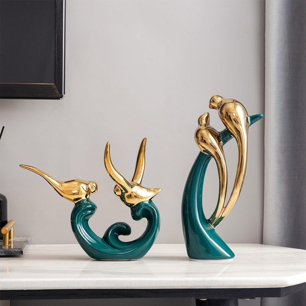 Ceramic Gold Love Bird Statues