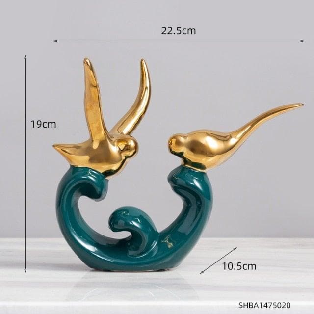 Ceramic Gold Love Bird Statues Small