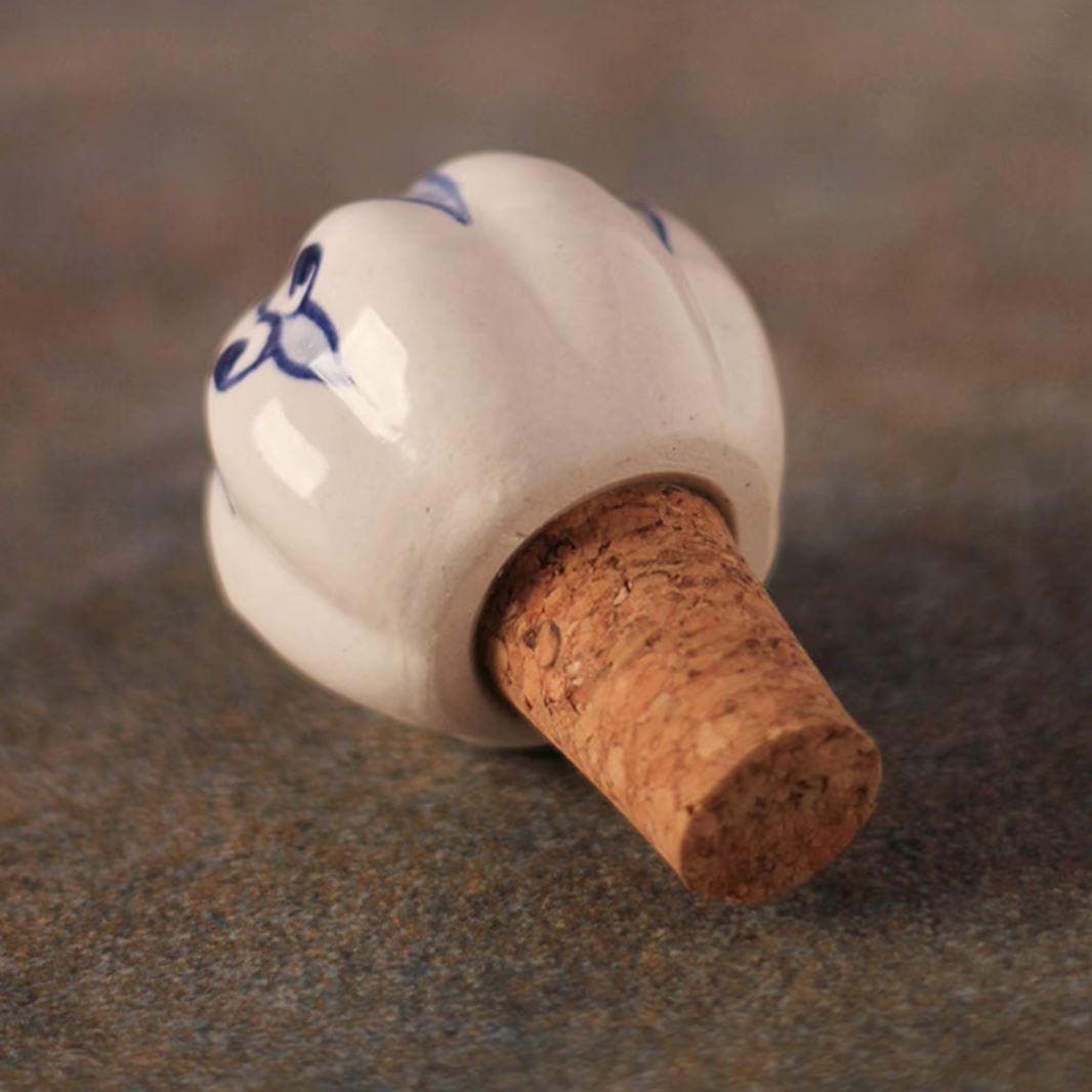 Ceramic Hand Painted Wine Bottle Stopper - Set of 2 Blue - MAIA HOMES