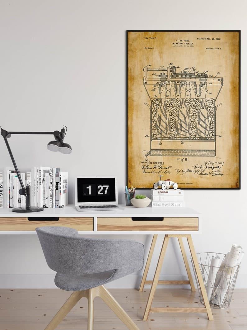 Champagne Freezer Patent Print| Framed Art Print