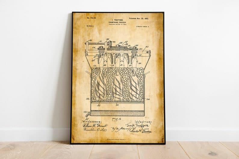 Champagne Freezer Patent Print| Framed Art Print