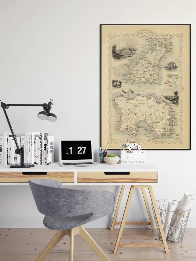 Channel Islands Map Print Wall Art| English Channel Vintage Map Wall Prints - MAIA HOMES