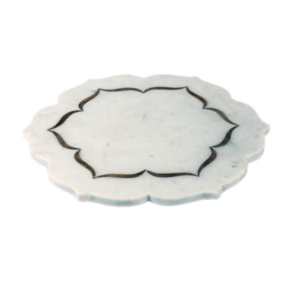 Charcuterie Marble Platter With Pure Brass Inlay Work