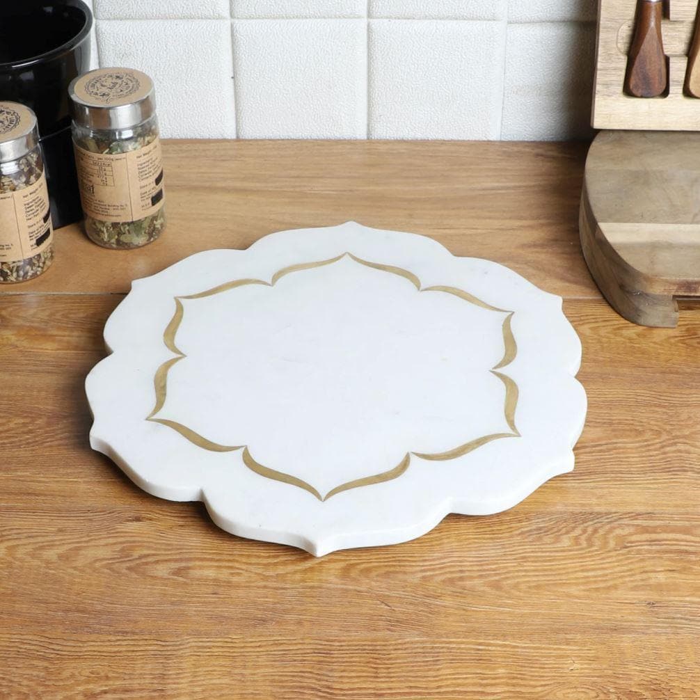 Charcuterie Marble Platter With Pure Brass Inlay Work - MAIA HOMES