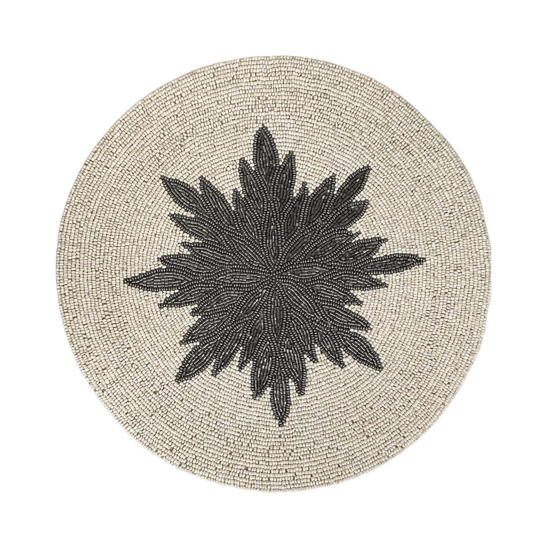 Charleen Round Beaded Placemat - White/Steel Gray