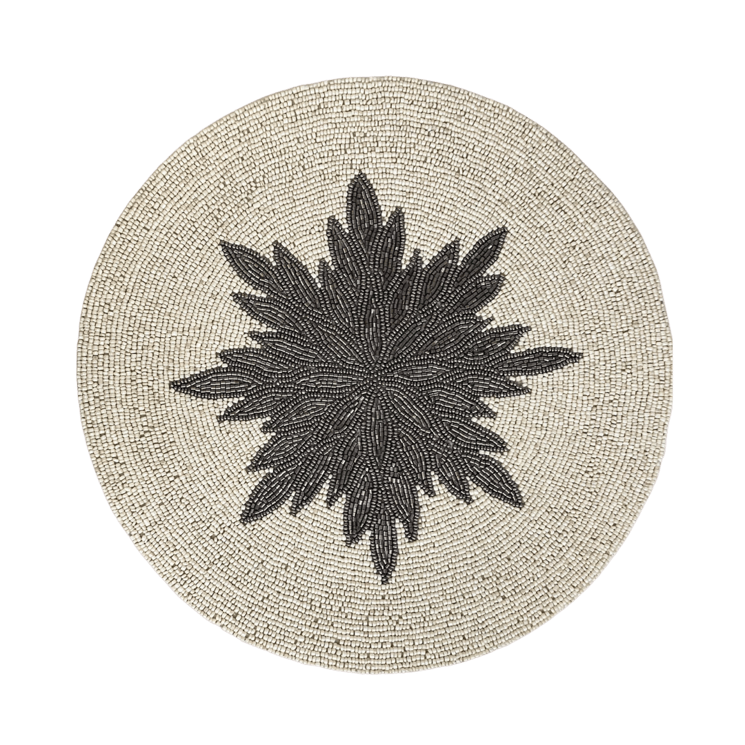 Charleen Round Beaded Placemat - White/Steel Gray - MAIA HOMES
