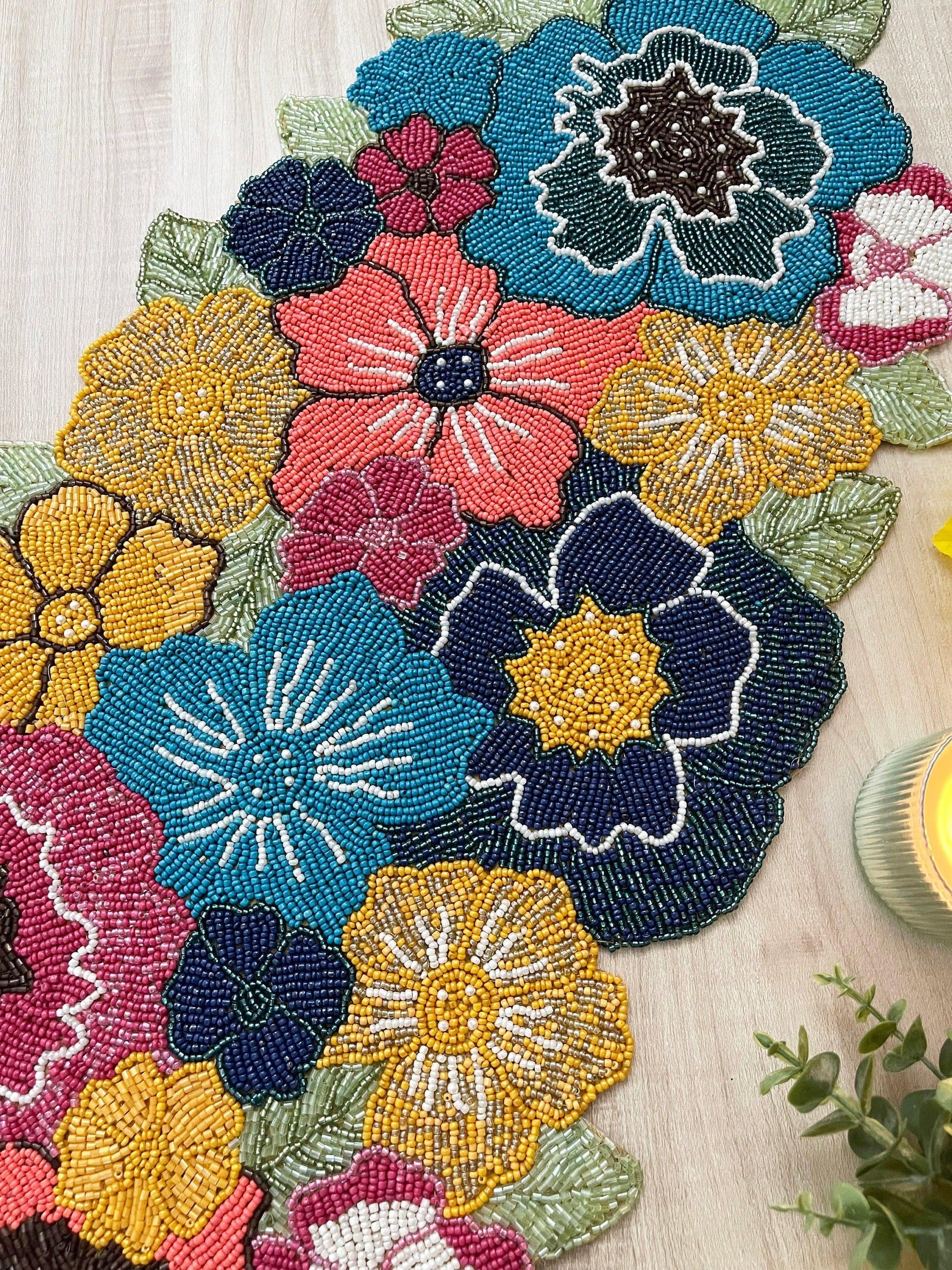 Charm Flower Garden Beaded Table Runner