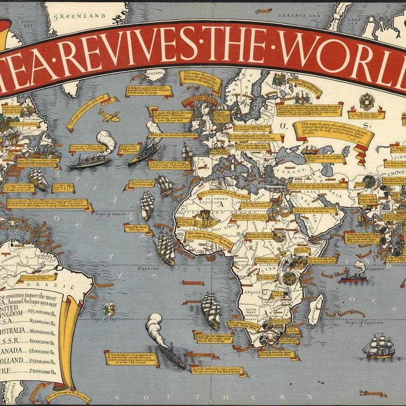 Chart Map of International Tea Market 1940| Panoramic Map Wall Art - MAIA HOMES