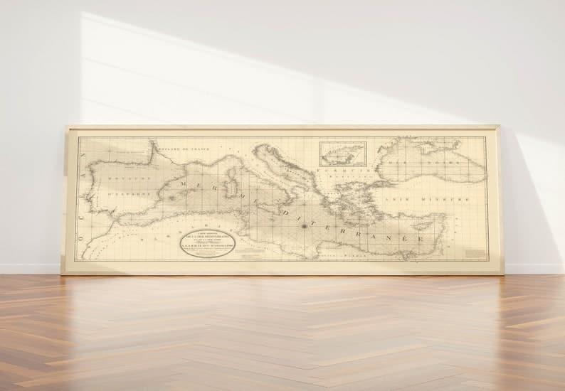 Chart of the Mediterranean Sea and the Black Sea, 1830| Panoramic Map Wall Art - MAIA HOMES