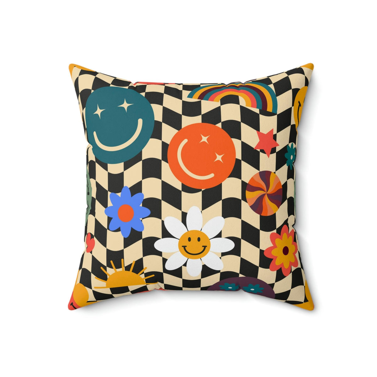 Checker Smiley Emojis Printed Throw Pillow