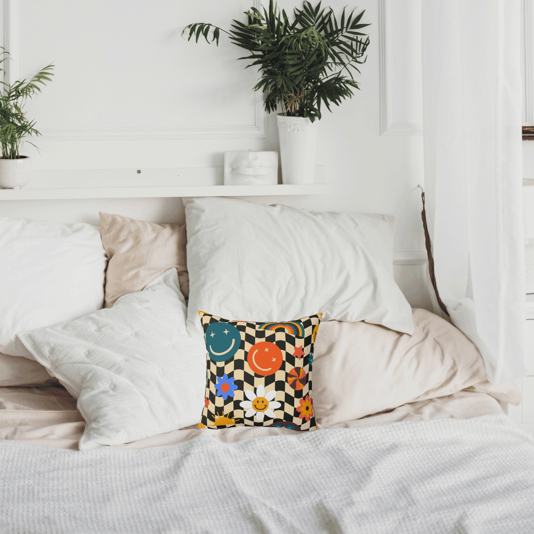 Checker Smiley Emojis Printed Throw Pillow - MAIA HOMES