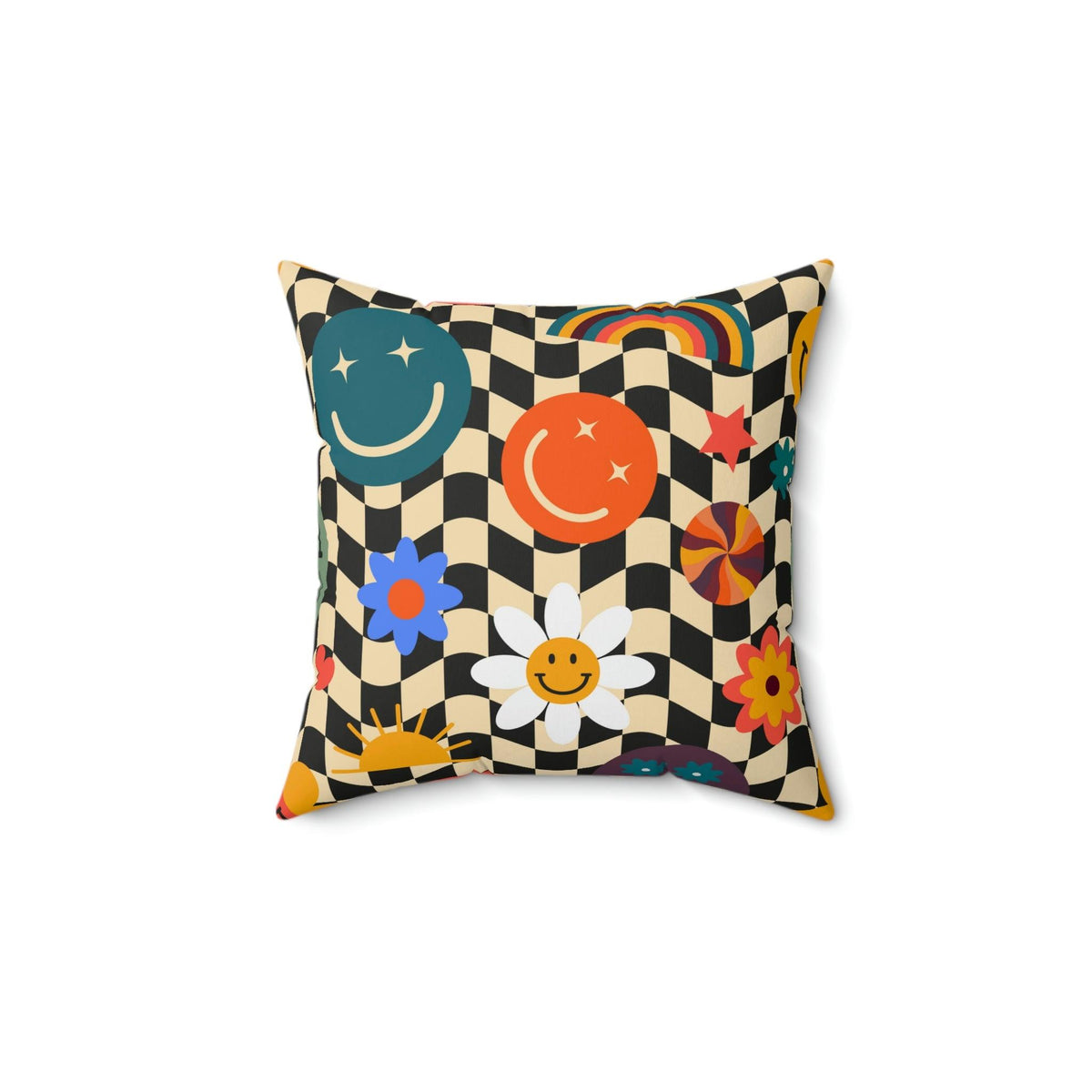 Checker Smiley Emojis Printed Throw Pillow 14" × 14"