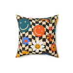 Checker Smiley Emojis Printed Throw Pillow 16" × 16"