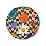 Checkered Smiley Emoji Tufted Round Floor Pillow 30" × 30"