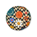 Checkered Smiley Emoji Tufted Round Floor Pillow 26" × 26"