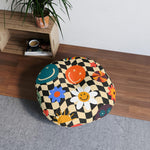 Checkered Smiley Emoji Tufted Round Floor Pillow