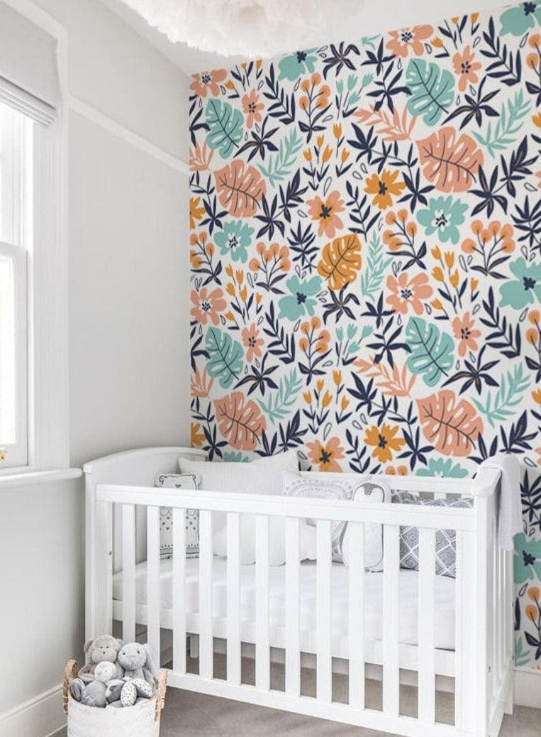 Cheerful Floral Foliage Nursery Wallpaper