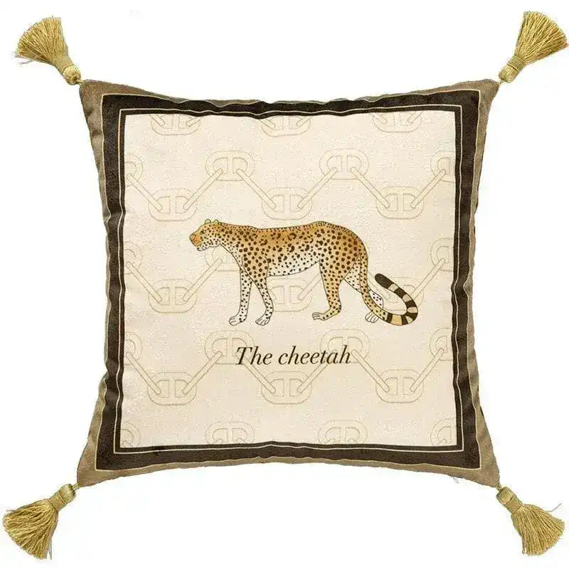 Cheetah Wild Cat Decorative Velvet Throw Pillow Cover with Tassels Loner