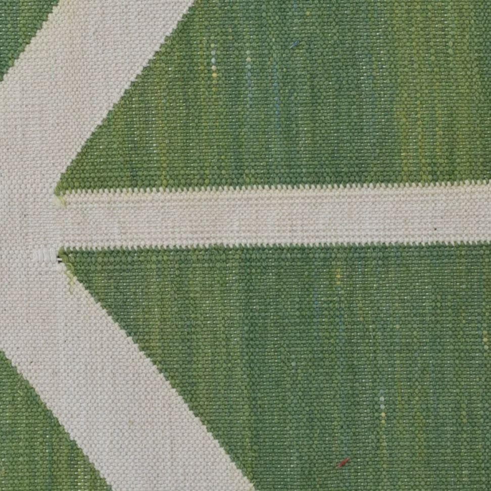 Chevron Organic Vegetable Dyed Indian Dhurrie Reversible Cotton Rug - Green