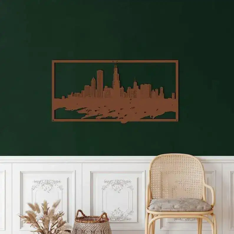 Chicago Skyline Metal Wall Hanging Decor Bronze