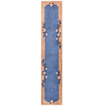 Chinoiserie Blue Floral Wool Hand Knotted Area Rug Runner