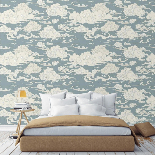 Chinoiserie Clouds in the Blue Sky Wallpaper - MAIA HOMES