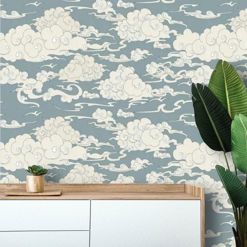 Chinoiserie Clouds in the Blue Sky Wallpaper