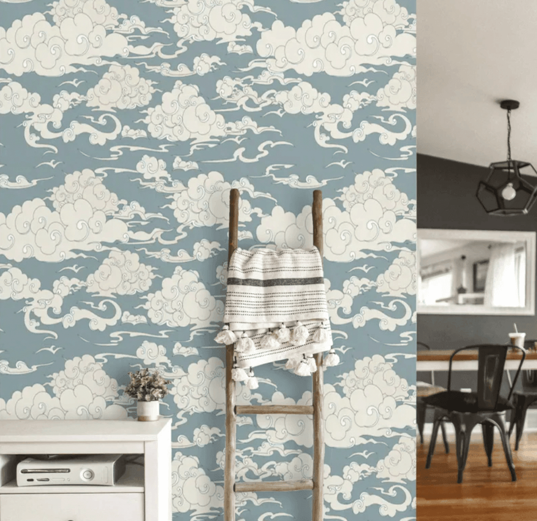 Chinoiserie Clouds in the Blue Sky Wallpaper