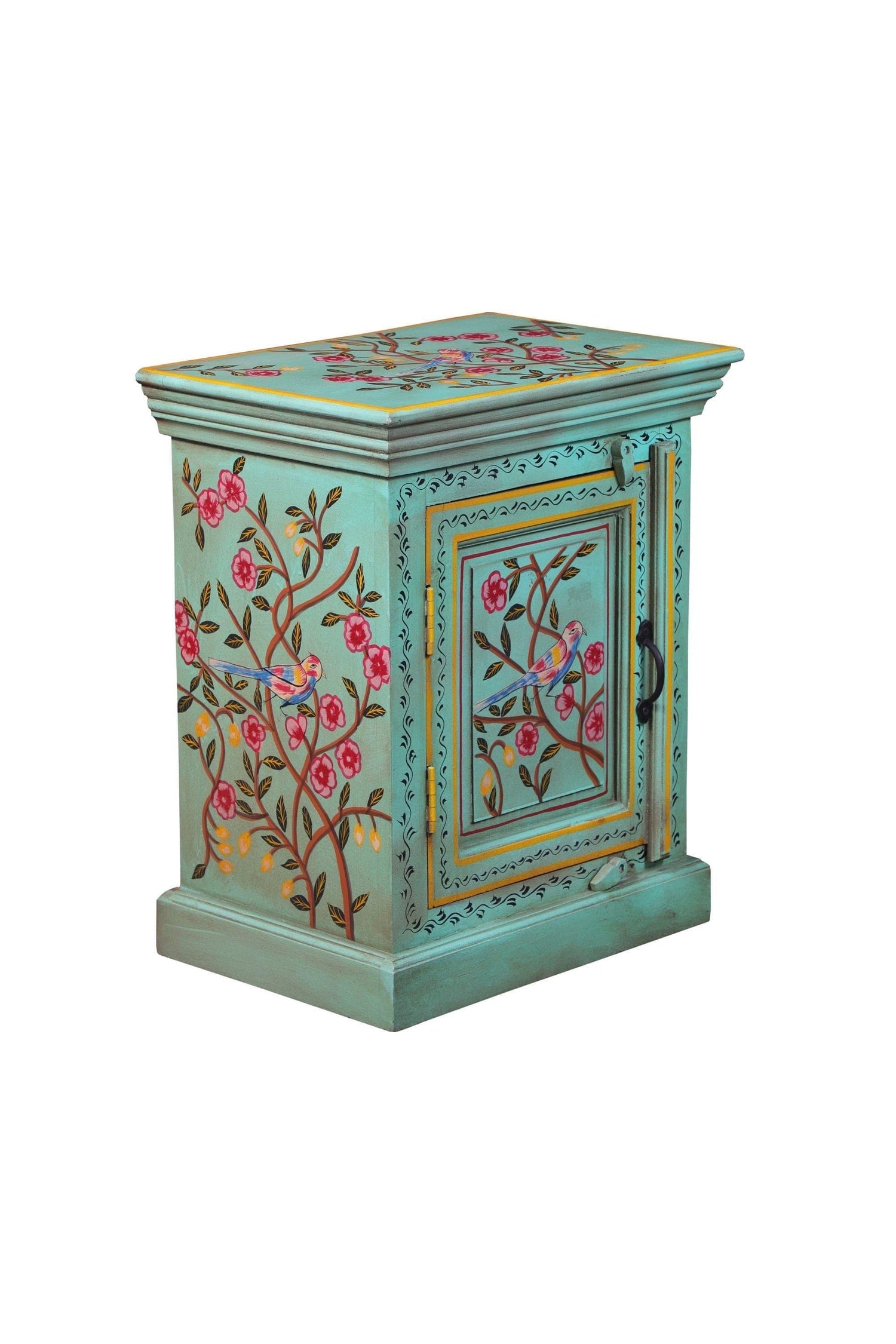 Chinoiserie Hand Painted Wooden Night Stand Cabinet Default Title