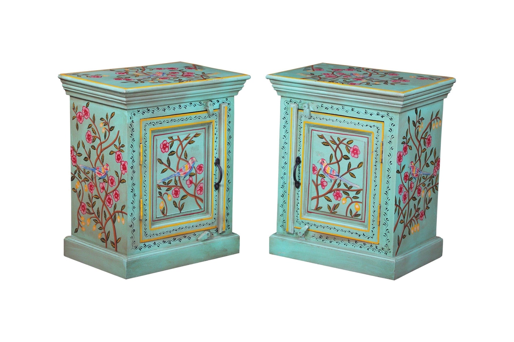 Chinoiserie Hand Painted Wooden Night Stand Cabinet