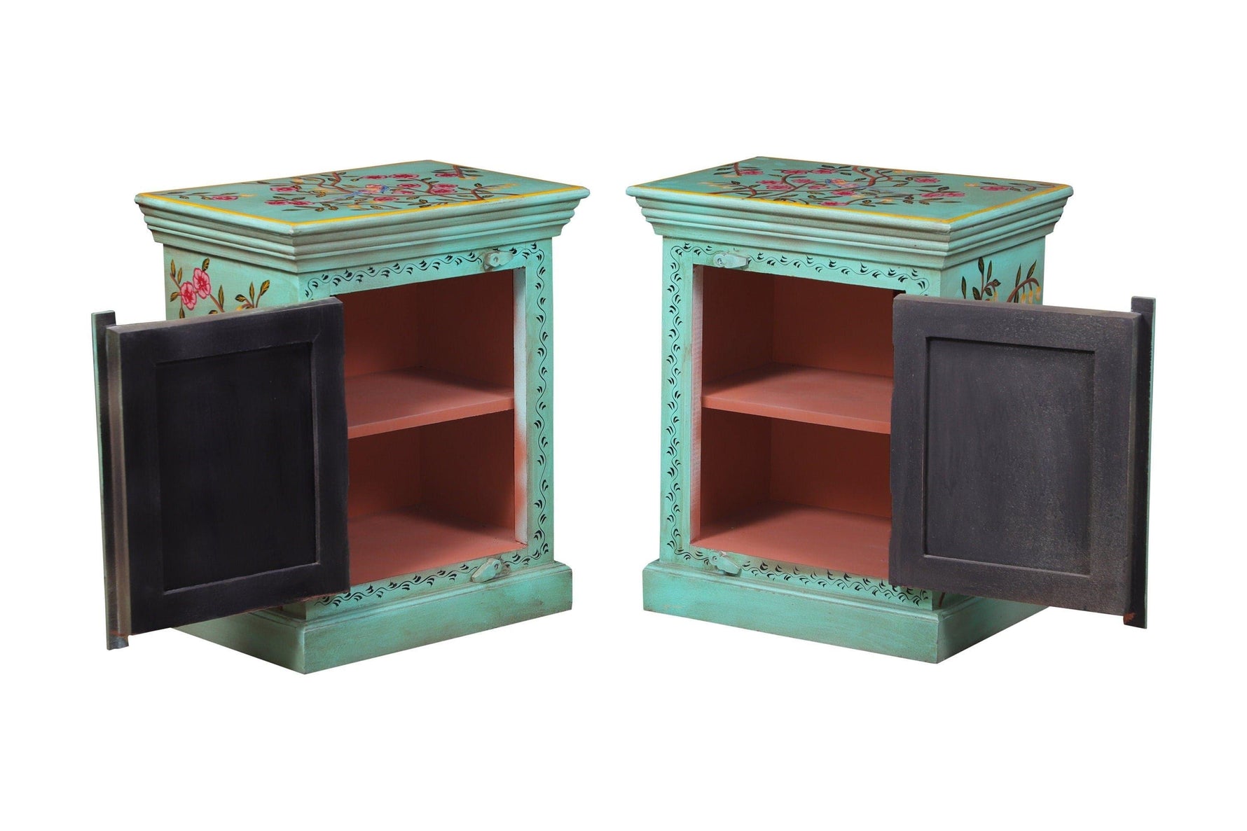 Chinoiserie Hand Painted Wooden Night Stand Cabinet