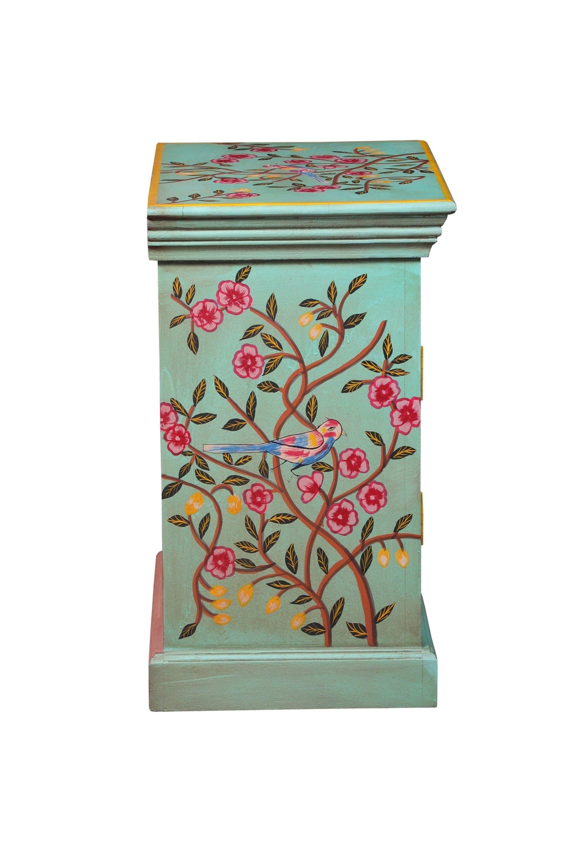 Chinoiserie Hand Painted Wooden Night Stand Cabinet - MAIA HOMES